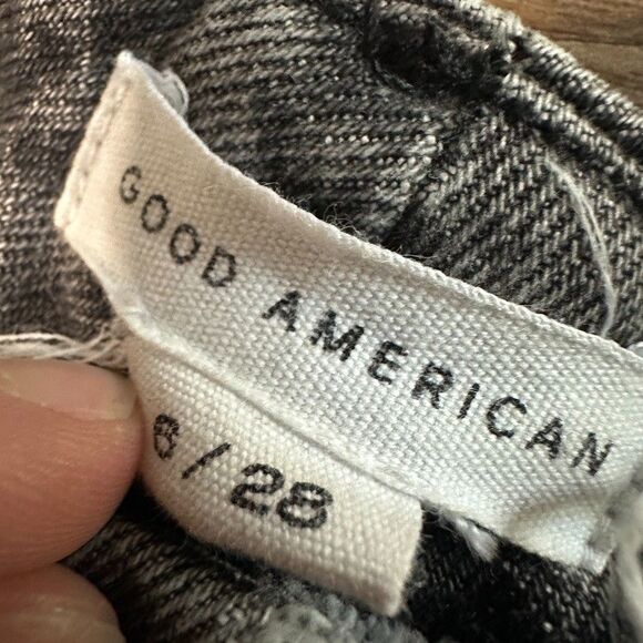 Good American Distressed Black Straight Jeans Size 6/28 High Waist Grunge Emo - Picture 3 of 6